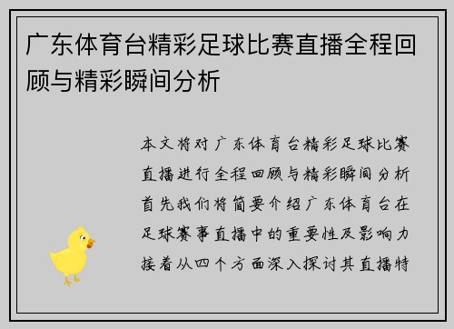 广东体育台精彩足球比赛直播全程回顾与精彩瞬间分析 广东体育台精彩足球比赛直播全程回顾与精彩瞬间分析